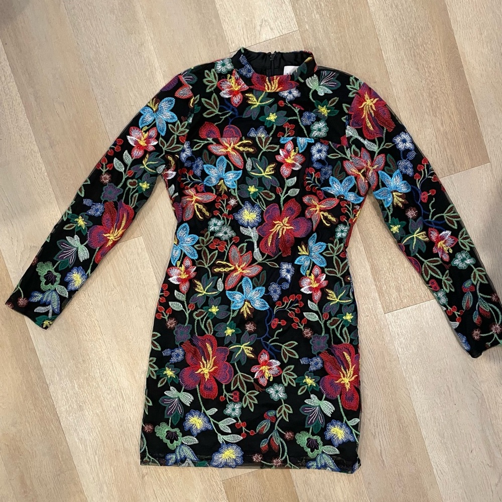 Floral Embroidered Long Sleeve Dress